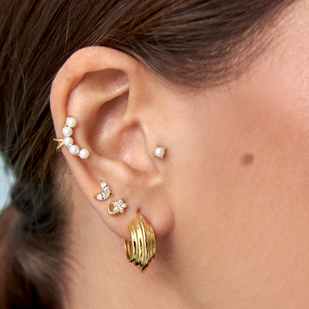Pearl Ear Cuff and Zirconia Earring